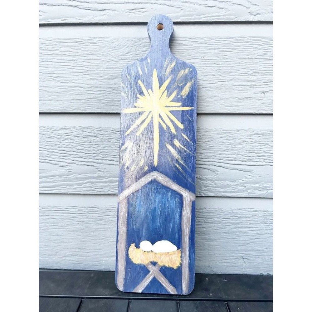 Handmade Painted Nativity Scene Jesus Christmas Cutting Board Decor